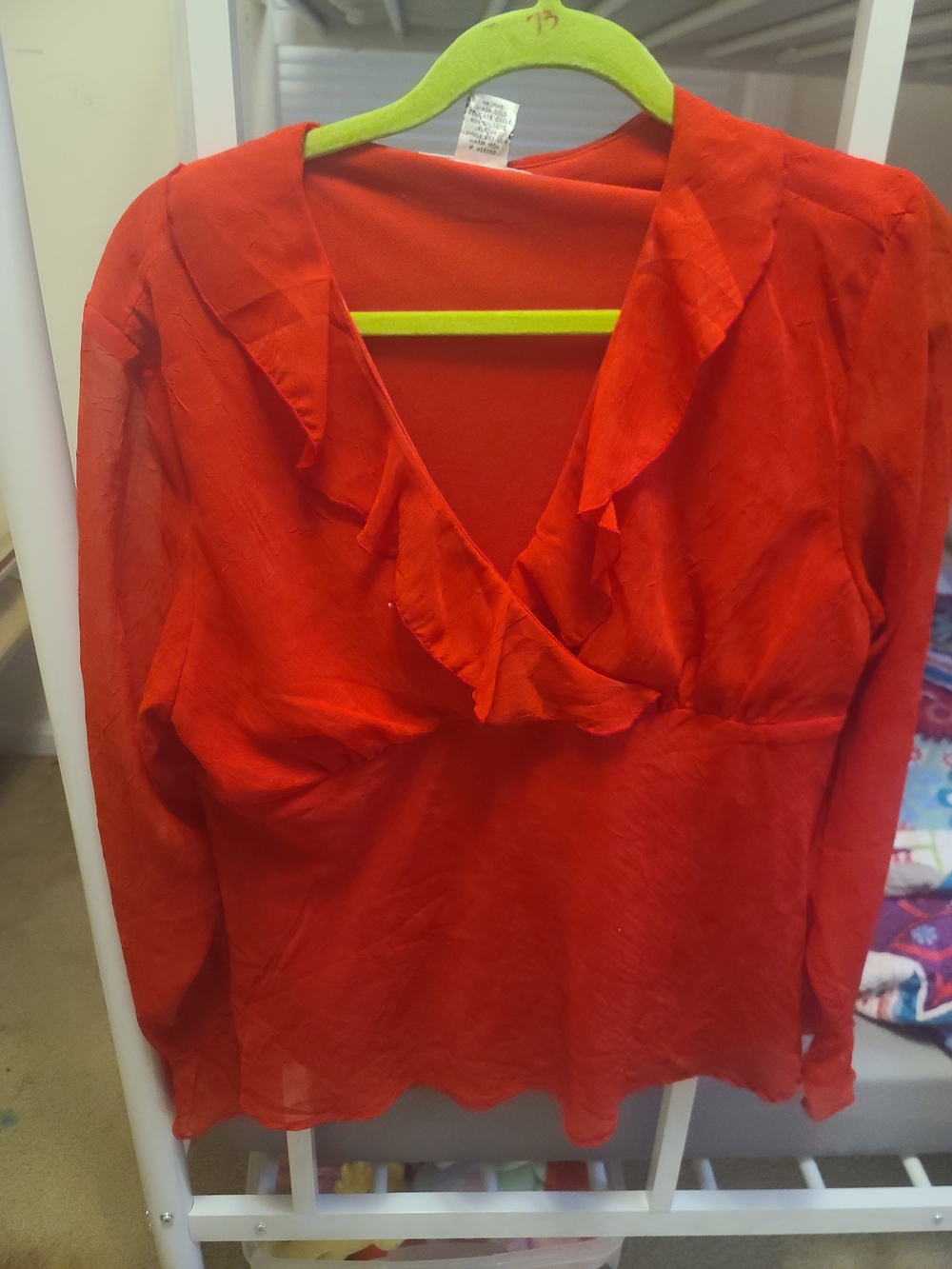 Red Ruffled V-Neck Long-Sleeve Blouse